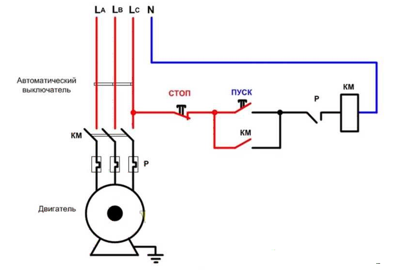 Схема подключения двигателя через магнитный пускатель